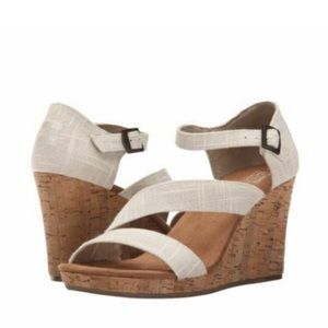 TOMS Cream/Ivory/Tan Clarissa Wedge Linen Strap Wedge Sandal Natural, Size 9.5